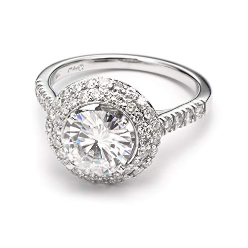 Charles & Colvard Forever One anillo de compromiso - Oro blanco 14K - Moissanita de 8 mm de talla redonda, 2.7 ct. DEW, talla 14,5