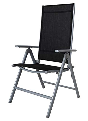 Chicreat - Silla de camping plegable de aluminio con respaldo alto (negro y plateado)