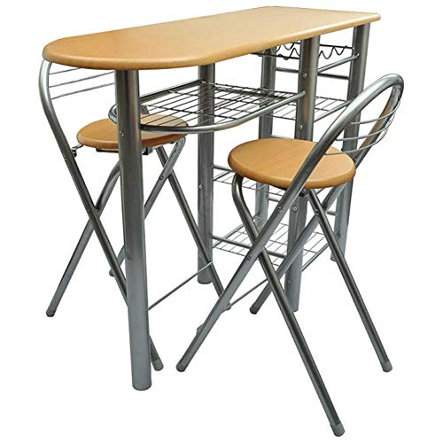 Cikonielf - Mesa de bar y 2 sillas altas con 2 sillas y mesa de desayuno, mesa alta con estante de almacenamiento para cocina
