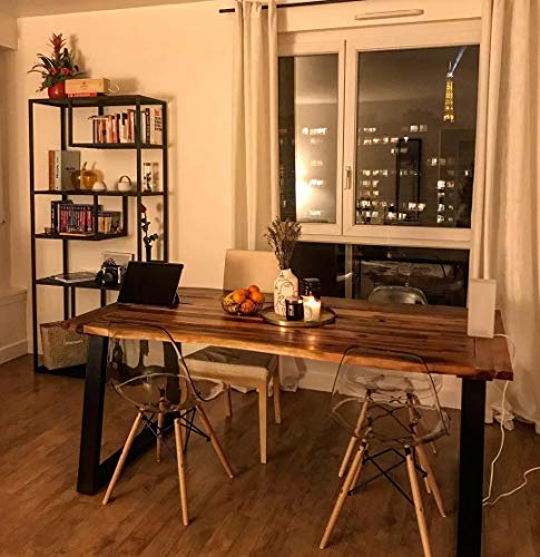 Cikonielf Mesa de comedor rectangular industrial de madera maciza de acacia, 180 x 90 x 75 cm, mesa de cocina rectangular con patas de metal