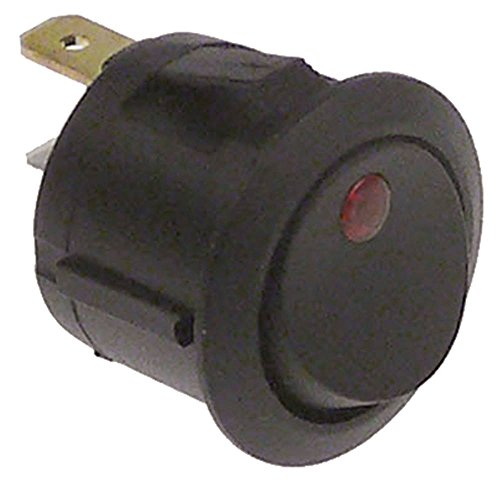 Compak - Interruptor basculante para molinillo de café K3-Elite con LED de 1 polo, 250 V, 1NO/lámpara, conector plano de 4,8 mm, 20 mm de diámetro, color negro y rojo
