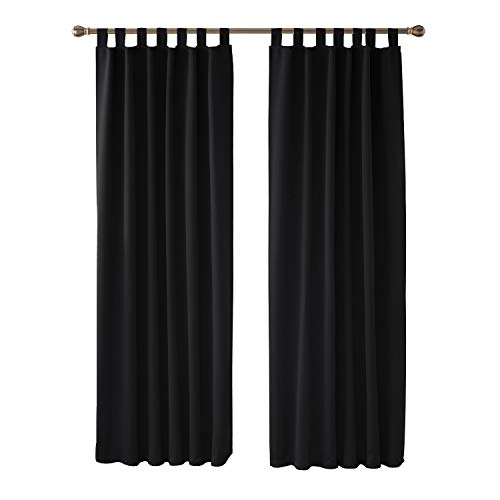 Deconovo Cortinas Dormitorio Moderno Blackout Curtain Suave para Ventanas de Habitación Juvenil con Trabillas 2 Paneles 140 x 260 cm Negro