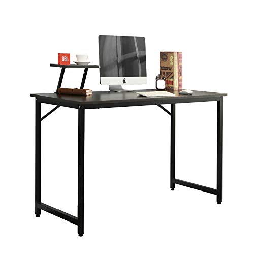 DlandHome Mesa de Ordenador 100x50cm con Panel de Soporte Escritorio de Oficina Mesa de Estudio Puesto de Trabajo Mesa de Despacho, Negro