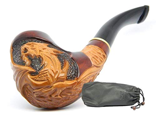 Dr. Watson - Pipa de Fumar de Madera del Tabaco, tallada a mano, se adapta al filtro de 9mm, viene con bolsa, en caja (Dragón)