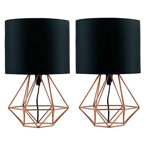 Estilo simple Par De - cobre del estilo moderno del metal cesta de la jaula Lámparas de mesa con una tela de la cortina Negro