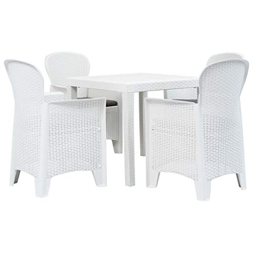 FAMIROSA Mesa y sillas de jardín 5 Piezas plástico Blanco Aspecto ratán