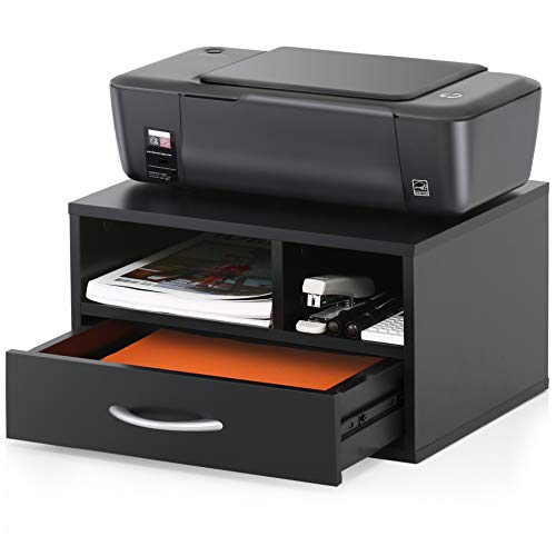 FITUEYES Soporte para Impresora Madero Negro con 2 Compartimentos 1 Cajón Organizador de Escritorio para Oficina Casa 40x30x22cm DO304002WB