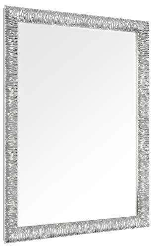 GaviaStore Espejo de Pared Moderno - Julie - 90x70 cm - Grande XXL hogar Arte decoración Sala de Estar Salon Modern Dormitorio baño Entrada Wall (Silver)