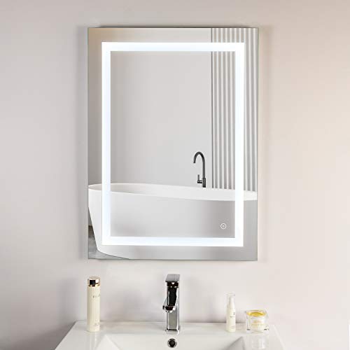 Habison Espejo de baño con iluminación LED, 60 x 80 cm, espejo LED, color de luz 3000 K-6000 K + interruptor táctil