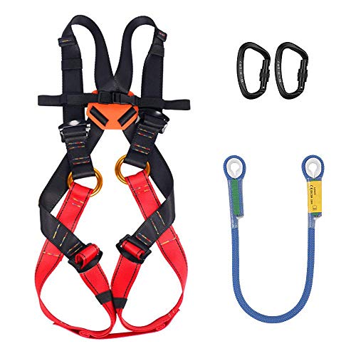 HGXC Kit de arnés de Escalada para niños Cinturón de Seguridad de Cuerpo Entero con Cuerda y mosquetones Escalada de árboles, Montañismo al Aire Libre