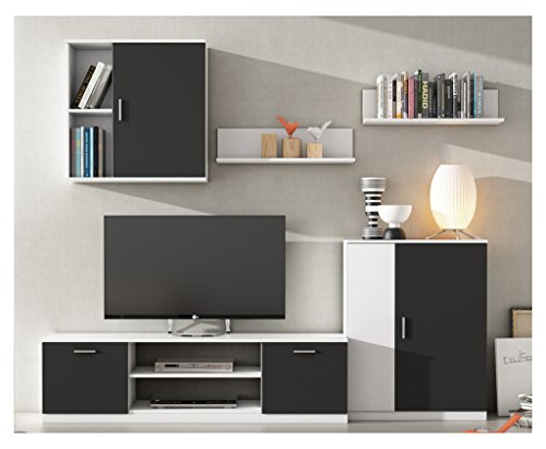 HOGAR24 Mueble de salón Moderno Modular Lacado Blanco y Negro.