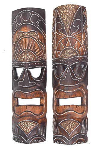 Interlifestyle 2 Tiki Máscaras 50cm en Hawai Tribal Estilo 2er Set Máscaras de Madera Máscara de Pared el Caribe