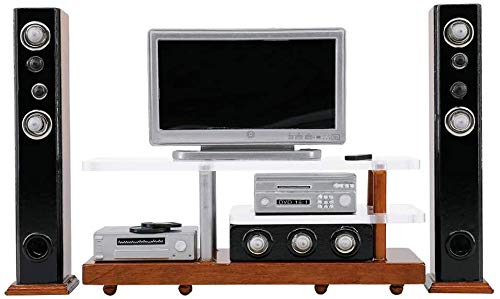 Jilibaba Mueble de televisión-escala 1:12 mini altavoz de televisión modelo casa de muñecas accesorios en miniatura