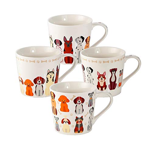 Juego 4 Tazas de Café Originales, Tazas Grande Mug para Te, Resistente a Lavavajillas y Microondas, Tazas con Perros, Regalos Perros Mujer Hombre y Madre Perros