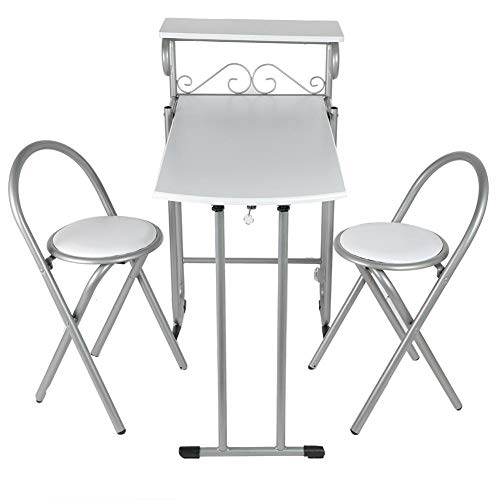 Juego de sillas de mesa de comedor plegable para el hogar de 3 piezas Mesa de comedor de cocina con estante de almacenamiento