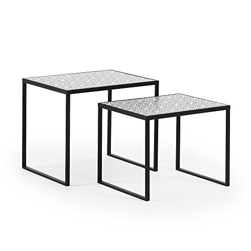 Kave Home - Juego de 2 mesas auxiliares Pica en blanco y negro, rectangulares, 55 x 43/50 x 40 cm, con estructura de acero en color negro.