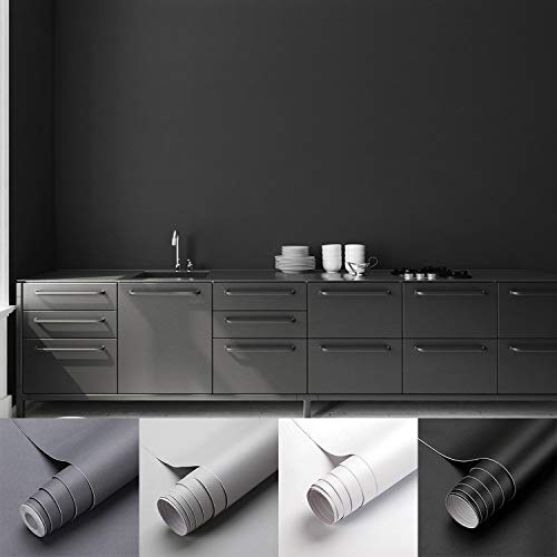 Lámina adhesiva mate negra 0,61 x 5 m, autoadhesiva, para muebles de cocina, resistente al agua, adhesivo de PVC, papel pintado decorativo, sin olor, resistente a los arañazos para paredes, muebles