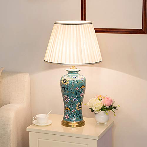 Lámpara de mesaLámpara de mesa de cerámica, cerámica y latón antiguo, lámpara de mesa clásica/clásica y pantalla.