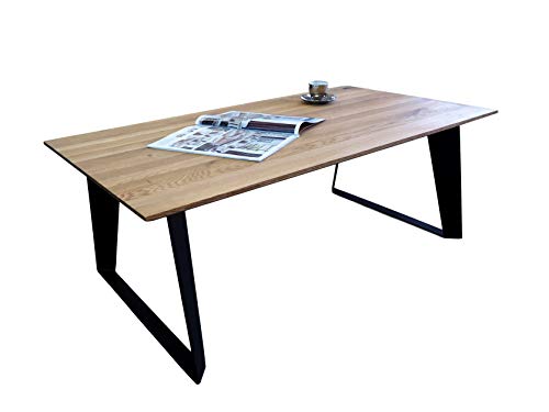 Lumarc Lipari - Mesa de salón de madera maciza de roble natural, diseño moderno, industrial minimalista, roble rectangular, 110 x 60 x 40 cm