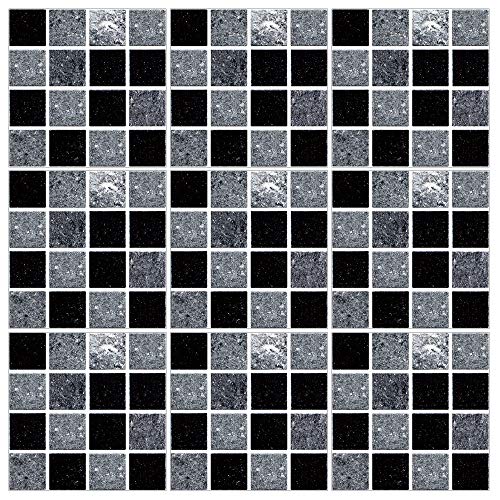 LxwSin vinilo para azulejos en blanco y negro, azulejo de mosaico blanco negro pegatinas, 30 piezas autoadhesivas de mármol efecto piedra mosaico pegatinas para azulejos para baño cocina, impermeable