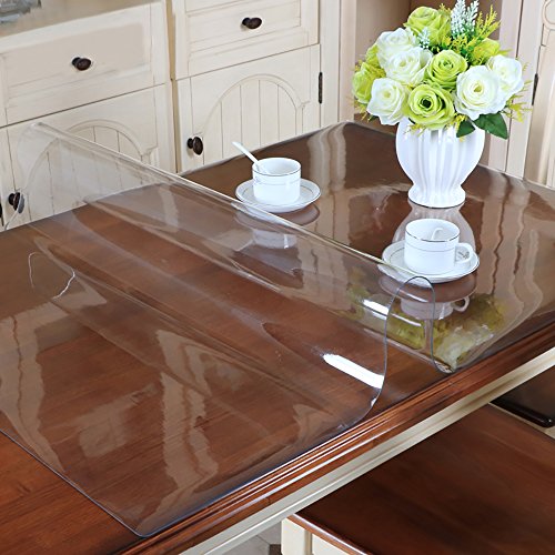 MAGILONA Home - Mantel protector de PVC impermeable para mesa, mesa de escritorio, rectangular, tamaño personalizado, Lino, Transparente, 23.5x39 Inch(60x100cm)