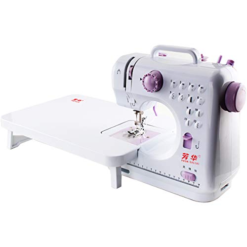 Máquinas de coser con mesa extensible, adaptador europeo con enchufe británico, mini máquinas de coser para niños principiantes, patrones de 12 puntadas