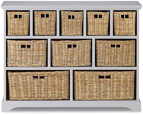 Marco de madera maciza, con 10 cestas de mimbre, cesta de mimbre,Light grey