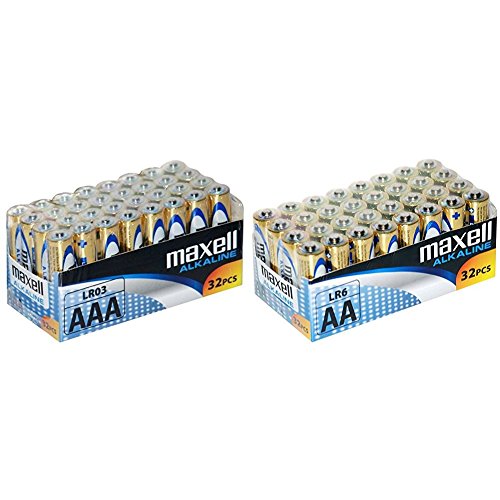 Maxell LR03 - Pilas AAA, 32 unidades + Maxell LR6 - Pilas AA, 32 unidades, color dorado