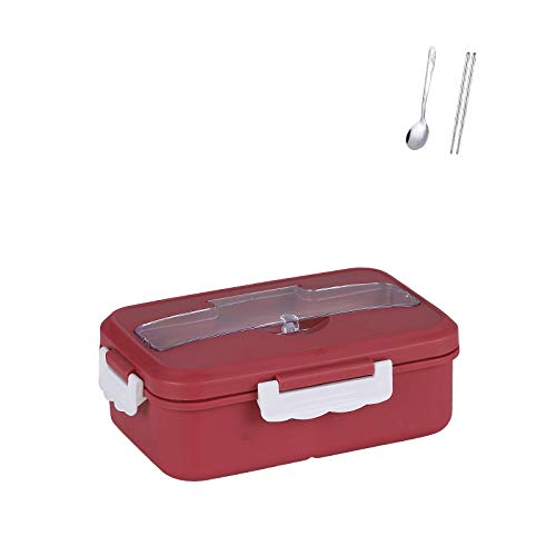 Mdsgfc Fiambrera se puede calentar en el microondas mantener separada tipo fiambrera con tapa con cubiertos de acero inoxidable Lunchbox No portátil rojo 800-1000ml