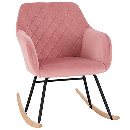 Mecedora diseño Retro Silla de Relax con Brazos Silla tapizada Vintage sillón de Relax con Patas de Metal y Madera Duhome 8026Y, Color:Rosa, Material:Terciopelo