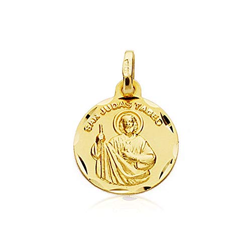 Medalla oro 18k San Judas Tadeo 14mm. inscripción unisex