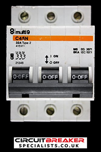 MERLIN GERIN Interruptor de circuito MCB de 32 A tipo 2 M6 de triple polo 21348 C45N