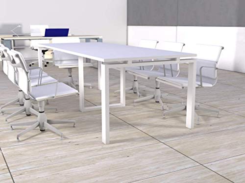 Mesa de reunión de marco abierto de 240cm x 100cm en color del tablero blanco, color estructura blanco, entrega de 3 a 5 días hábiles.