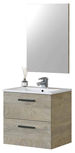Miroytengo Mueble de baño Aruba 2 cajones + Espejo Color Roble Alaska Estilo Industrial 60x45 cm SIN Lavabo