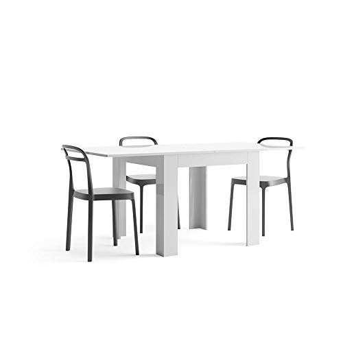 Mobili Fiver, Mesa Extensible, Modelo Eldorado, Color Blanco Brillante, 90 x 90 x 79 cm, Made in Italy