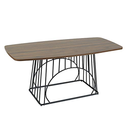 Moncot CT392L-WN - Mesa de centro rectangular para gatos con estructura de metal negro, mesa de café con aspecto de animales y cueva, tablero vintage de madera de nogal para salón o oficina