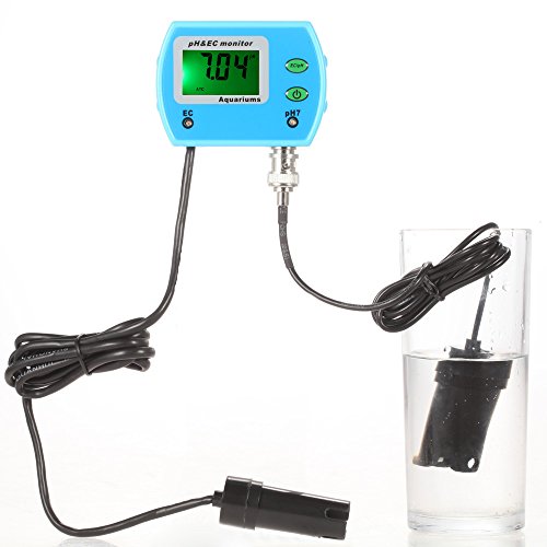 Monitor de PH/EC Acuario Agua Digital,2 en 1 Tiempo real Medidor de PH y EC con Sonda para piscina,Probador de calidad del agua