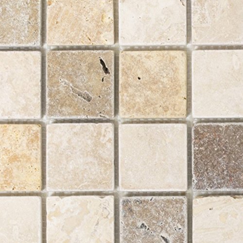 Mosaico de azulejos travertino de piedra natural beige marrón travertino tumbled para suelo, pared, baño, ducha, cocina, espejo, revestimiento de bañera, placa de mosaico