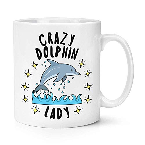 N\A Crazy Dolphin Lady Stars Taza de cerámica Brillante de 11 oz con asa en C - Funny Animal