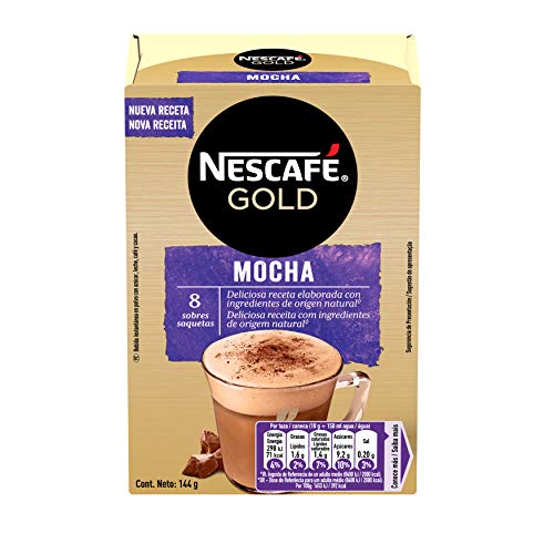 NESCAFÉ GOLD Mocha, Café soluble Cappuccino sabor chocolate, 8 Sobres de 18g
