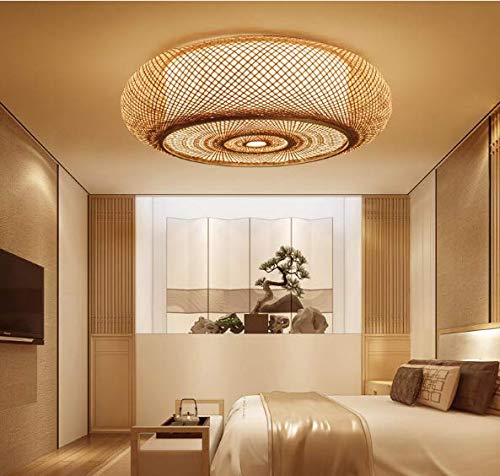 Nuevo estilo chino luz de techo moderna lámpara de techo minimalista creativa araña redonda sala de estar dormitorio comedor habitación los niños LED bambú tejido decorativo iluminación,50cm