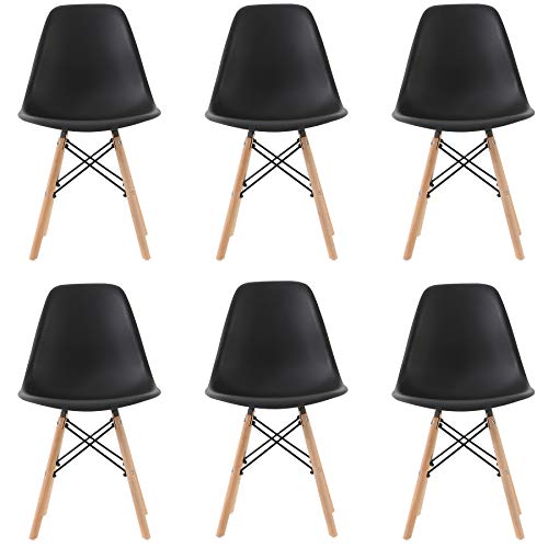 Pack 4/6 sillas de Comedor Silla diseño nórdico Retro Estilo (Black 6)