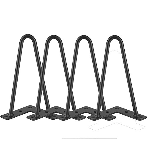 Patas de metal para mesa, 4 varillas dobles, resistentes, de metal forjado, patas de mesa de café, cocina, comedor, patas de 10 mm x 10 mm, color negro