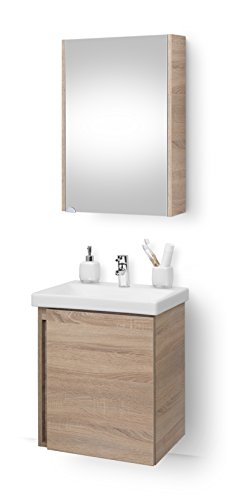 Planetmöbel Mueble de baño con armario con espejo (50 cm, roble sonoma)