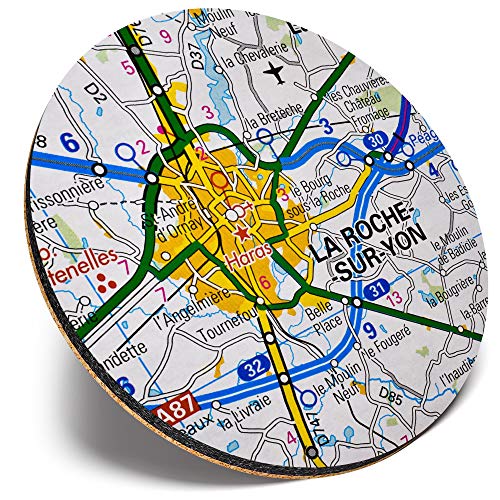 Posavasos redondo único – La Roche-sur-Yon Francia mapa de viaje francés | Posavasos de calidad brillante | Protección de mesa para cualquier tipo de mesa # 45513