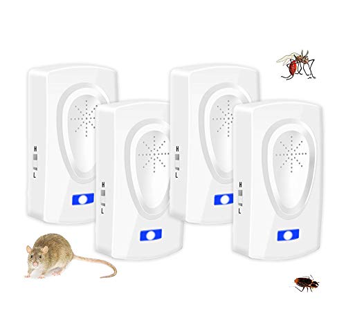 Repelente Ultrasónico Antimosquitos,Repelente mosquitos,Trampas para ratones Repelente ratones Mata cucarachas,Eléctrico Extra Fuerte para Interiores Insectos Hormigas,Roedores no Tóxico (4 Pack)