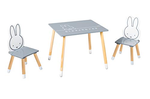 roba Miffy - Juego de 2 sillas infantiles y 1 mesa, madera, color gris oscuro y blanco lacado