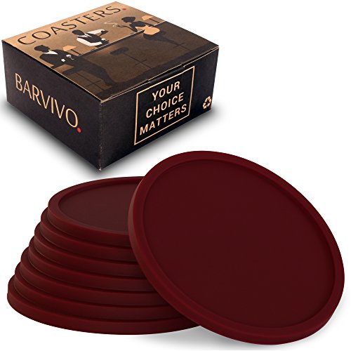 Rojo Posavasos BARVIVO, juego de 8 – Protección para mesas de cualquier tipo: madera, granito, vidrio, esteatita, arenisca, mármol, piedra – Posavasos suave perfecto para vasos de cualquier tamaño.