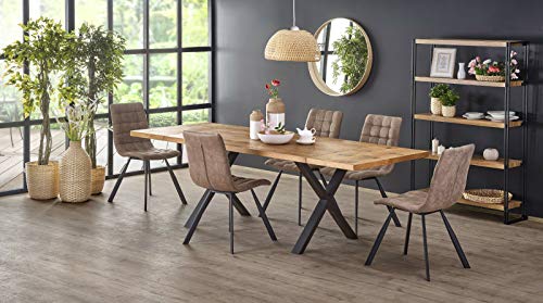 Sellon24/Signal Mesa de comedor extensible 160 (250) cm tablero de madera de roble rústico, color negro claro, mesa de comedor extensible Loft Industrial Xavier