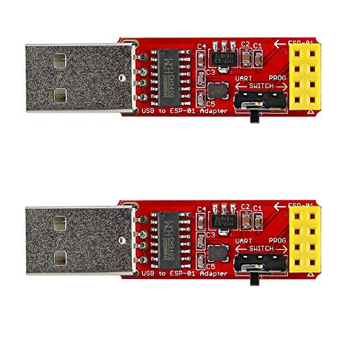 Stemedu 2 adaptadores USB a ESP-01, ESP8266 Wireless WiFi módulo Wi-Fi CH340G, UART PORG, 4.5-5.5V, 115200 Baud Rate